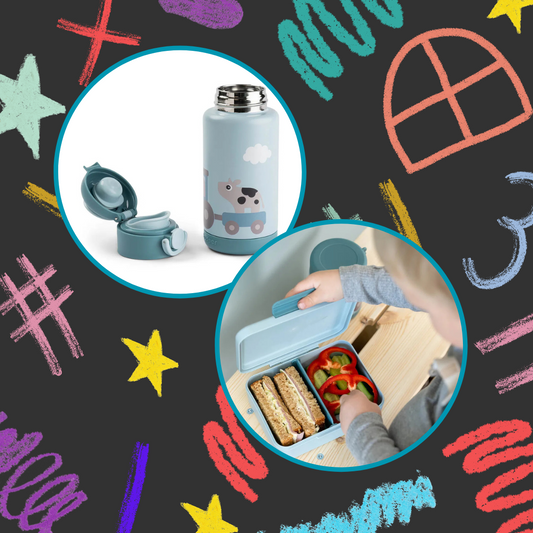 Pack botella y fiambrera azul para niño