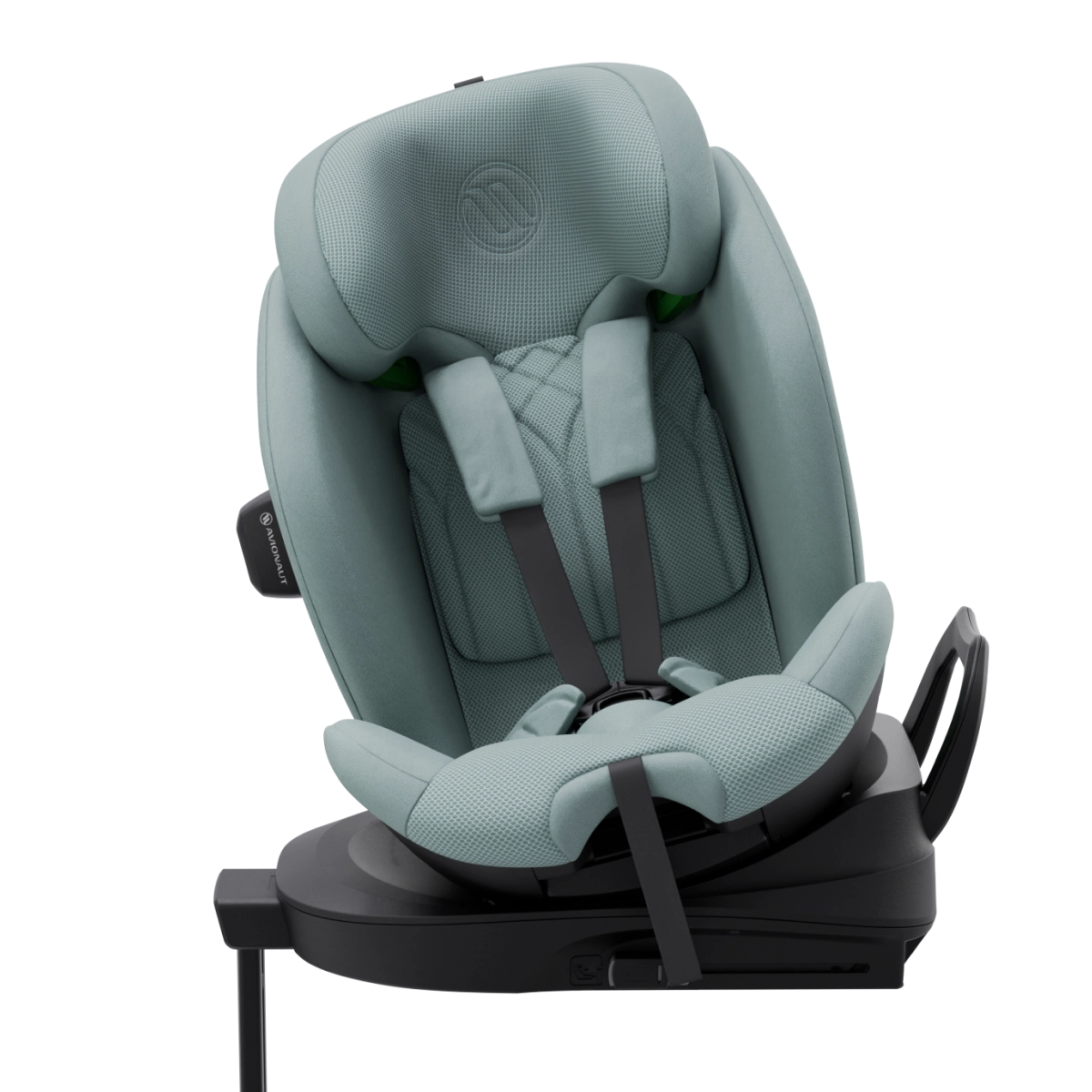 Silla de coche Avionaut Stardust 360 en color verde menta, vista lateral con puerta abierta