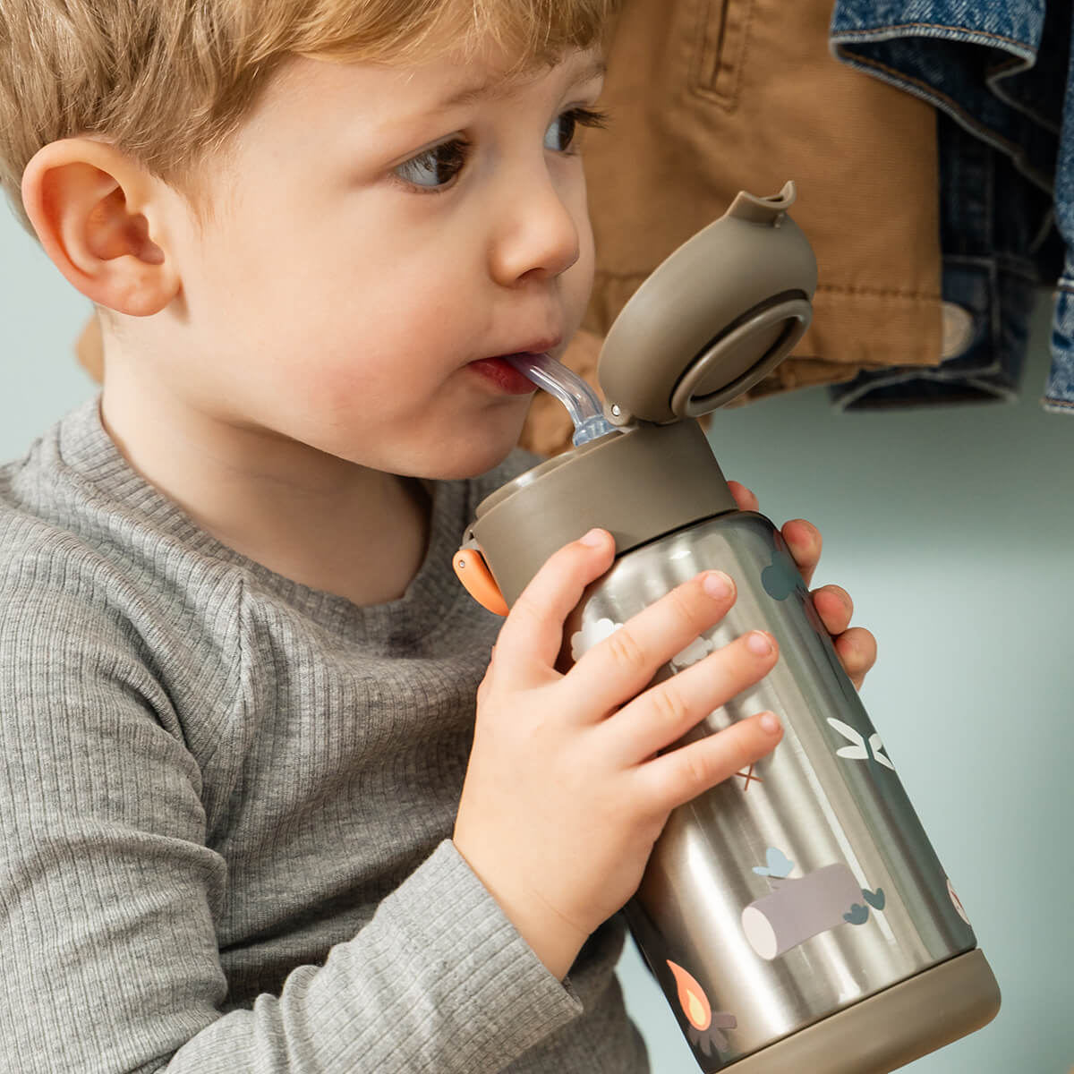 Botella Térmica Infantil 340ml con pajita | Tiny Trails Marrón