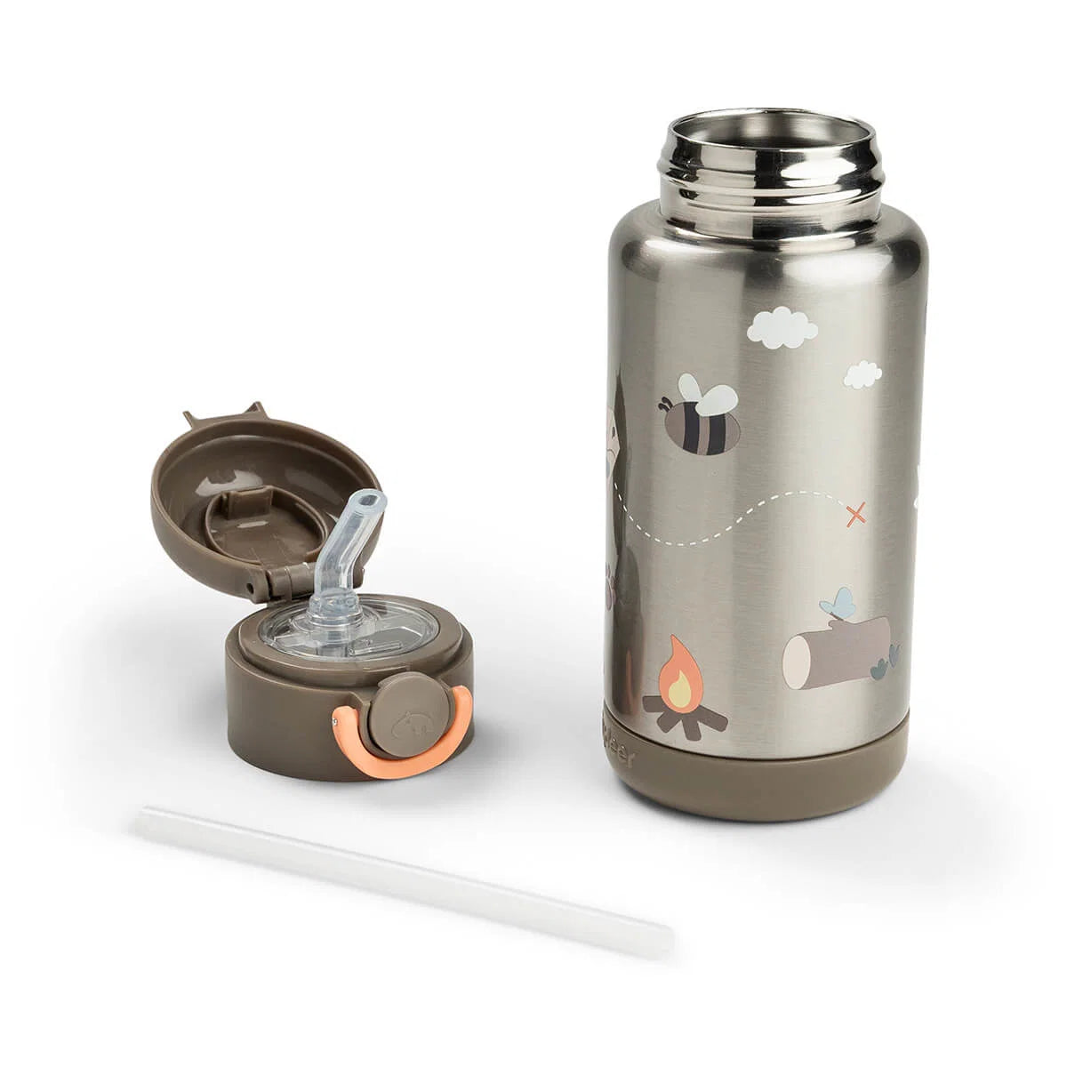 Botella Térmica Infantil 340ml con pajita | Tiny Trails Marrón