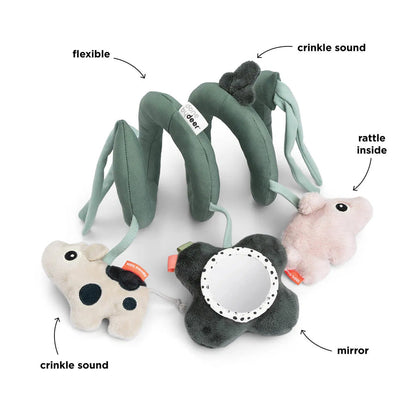 Espiral de actividades carro verde con juguetes