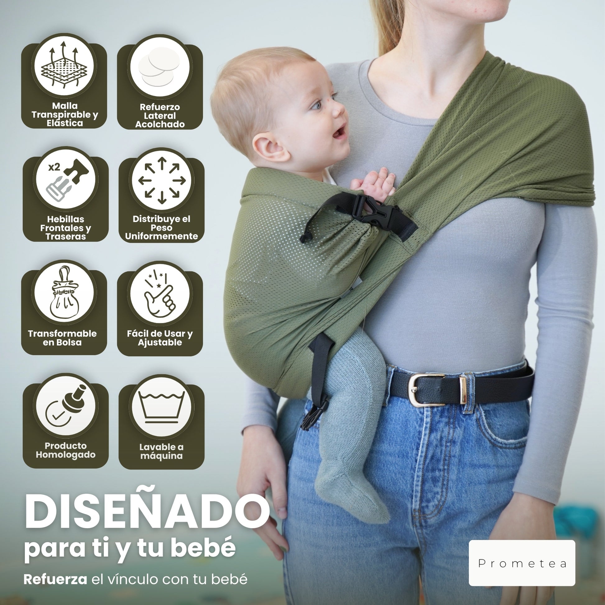 Portabebés bandolera ergonómica ligera